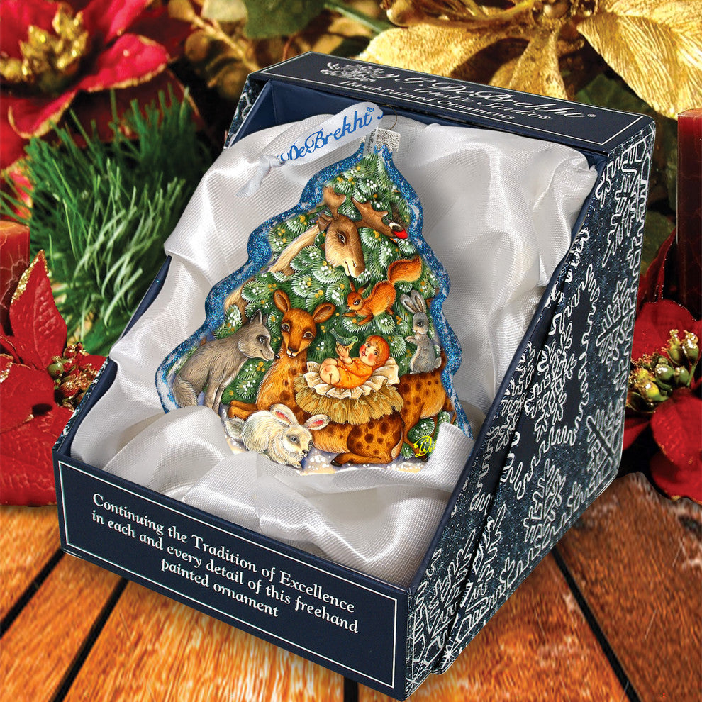 Forest Nativity Glass Ornament