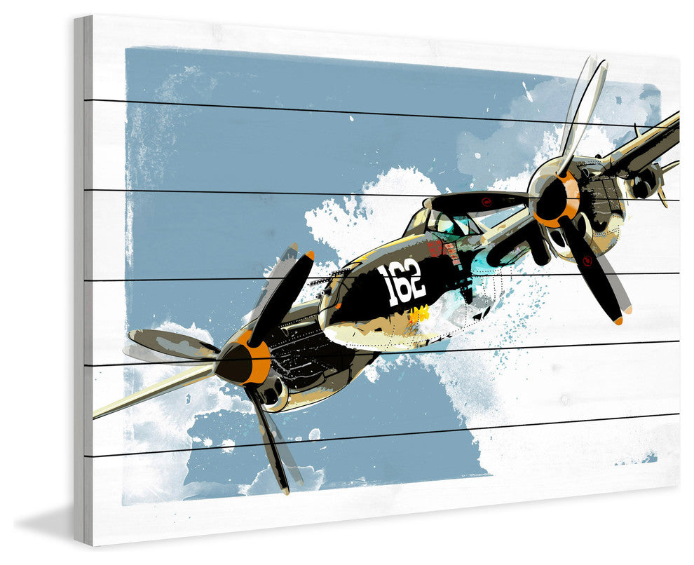 Marmont Hill, "P38 Lightning" by Rick Martin Painting Print on White Wood, 36x24