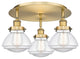 Olean-3 Light 18" Flush Mount-Brushed Brass, Clear Glass Shade