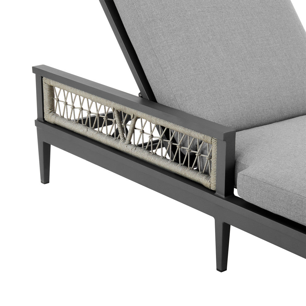 Zella Outdoor Patio Chaise Lounge Chair Aluminum Gray Rope/Earl Gray Cushions