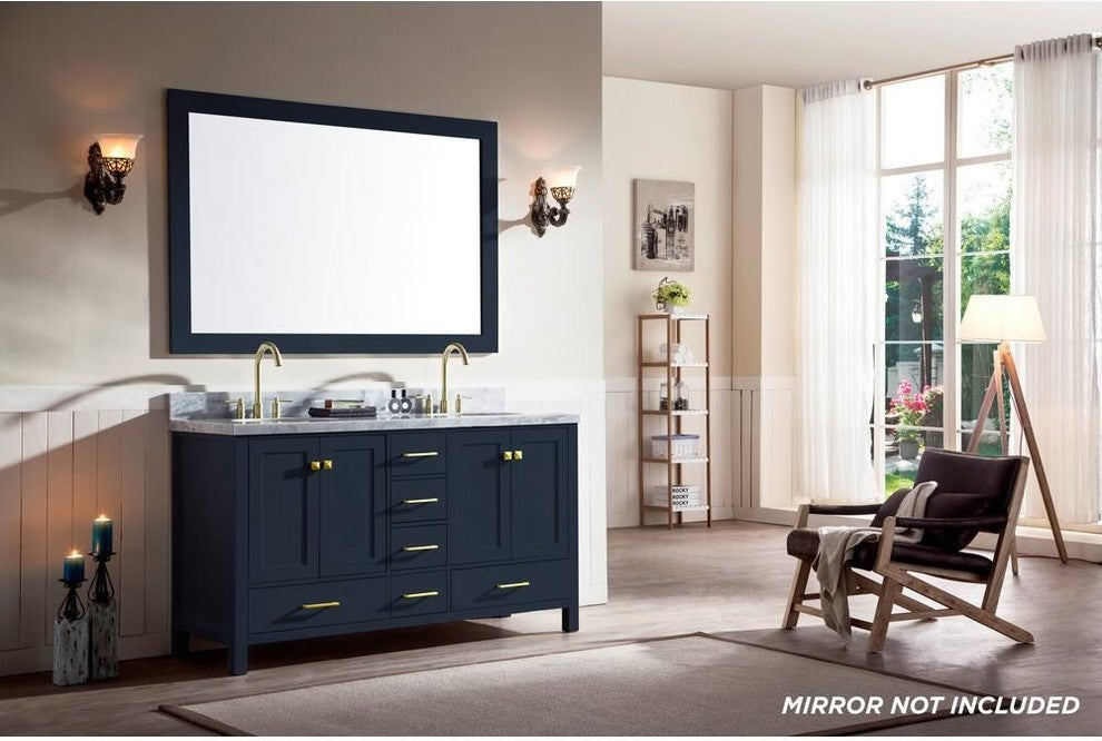 Ariel Cambridge 61" Double Vanity, Midnight Blue, Oval Sink No Mirror