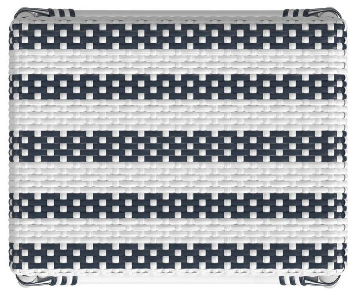 Company Robias Rectangular Rattan 24.5 Counter Stool, White and Navy Stripe