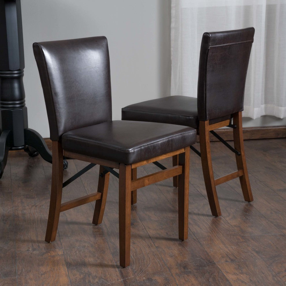 GDF Studio Rosalynn Brown Leather Folding Dining Chairs, Set of 2