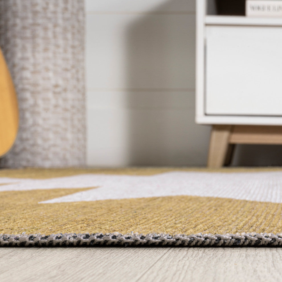 Chayton Minimalist Geometric Machine-Washable Area Rug, Yellow/Cream, 4x6