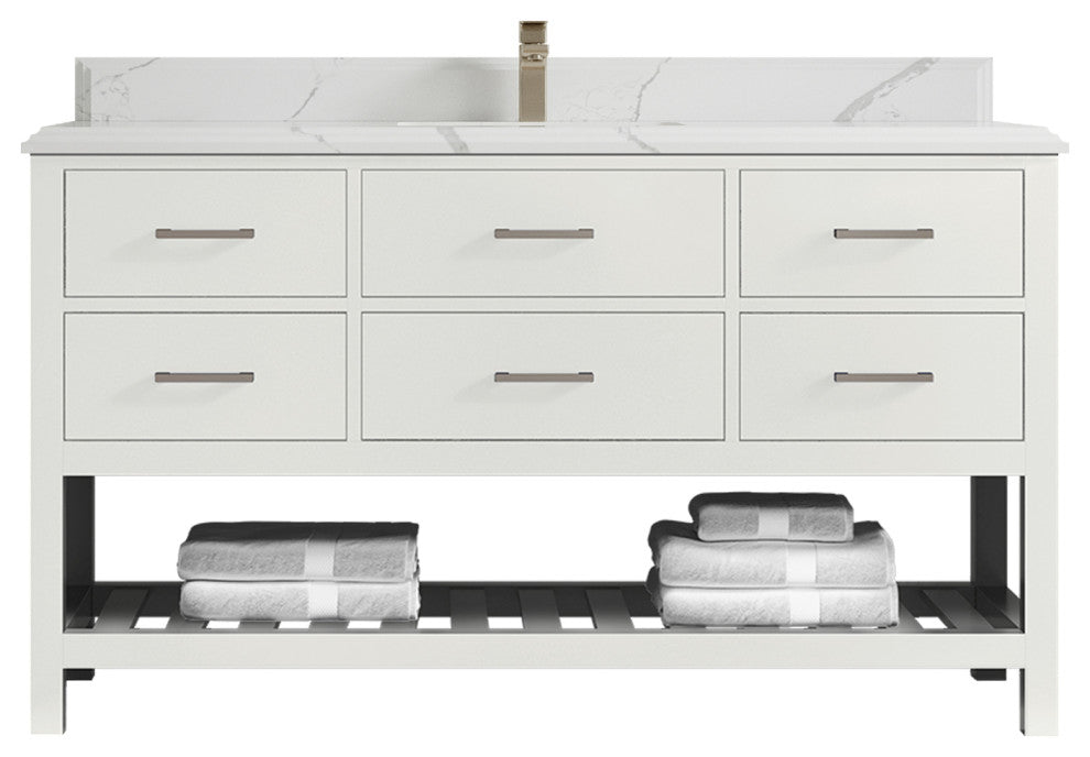 Parker 60 Single Sink Bathroom Vanity in White 1.5" Calacatta Laza