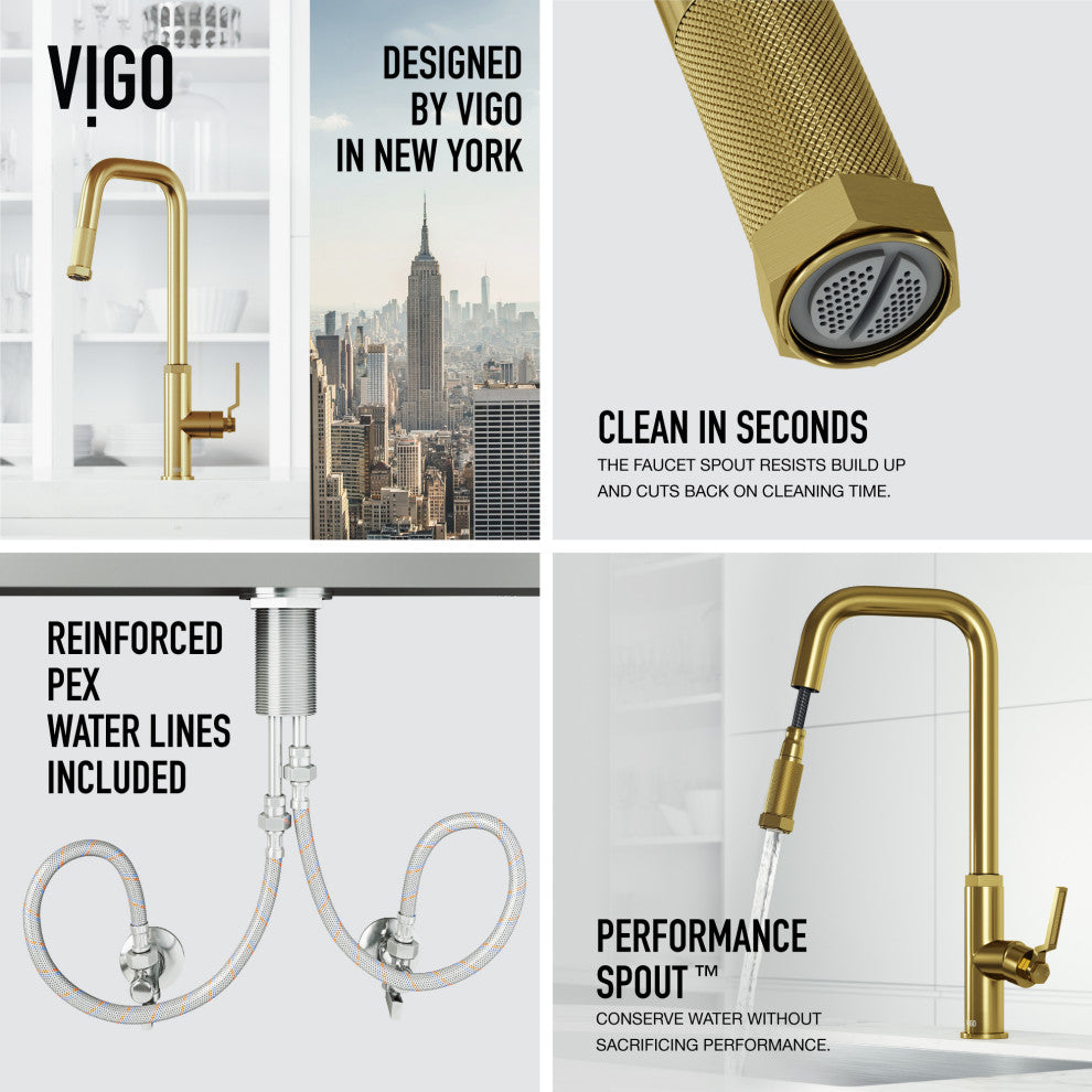 VIGO Hart Angular 18" H Single Handle Pull-Down Kitchen Faucet, Matte Brushed Gold, Without Extras