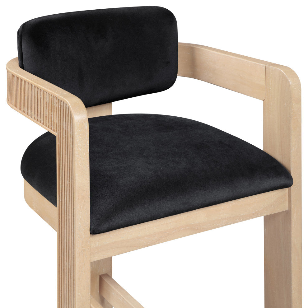 Sacha Upholstered Bar and Counter Stool, Black, Velvet, Natural