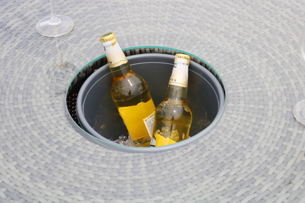 Half-Moon Outdoor Rattan Conversation Set with Ice Bucket Table, Black