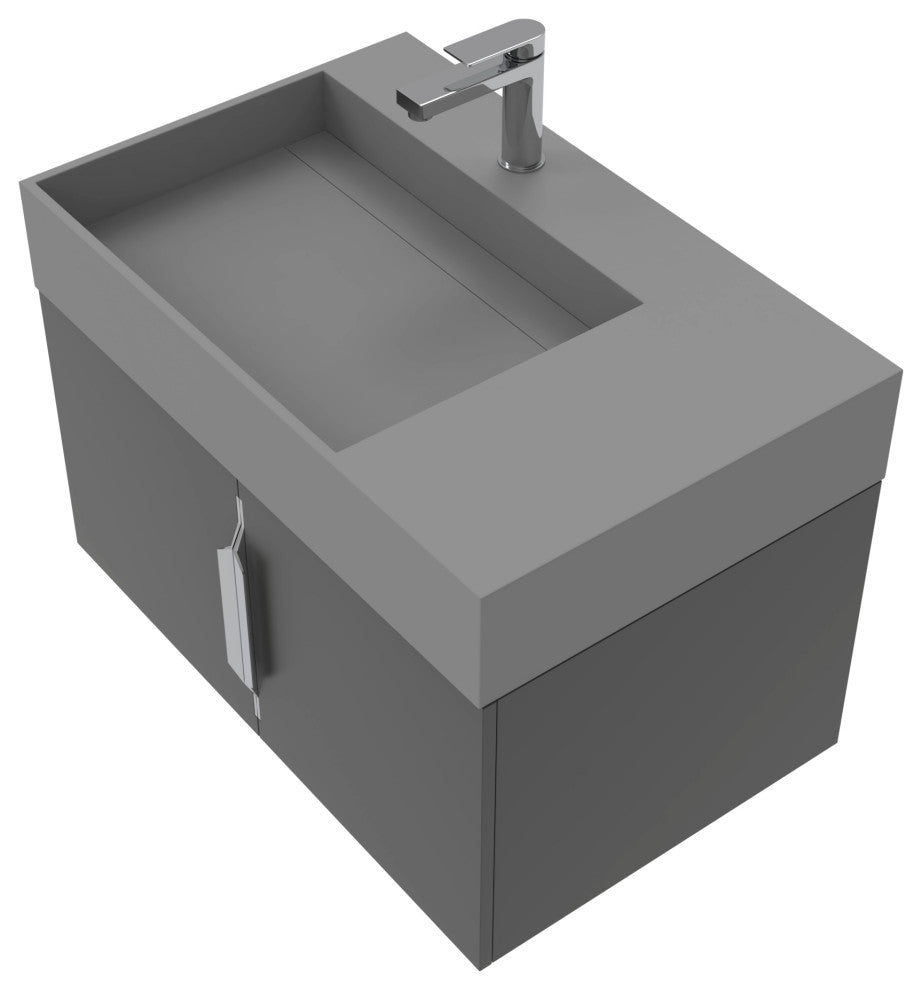 CastelloUSA Amazon 30" Left Wall Mounted Bathroom Vanity Set, Black, Gray Top, Brushed Nickel