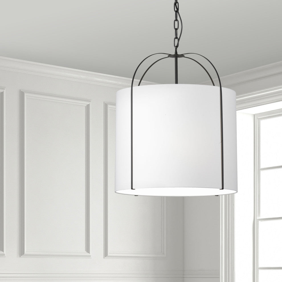 Quincy Contemporary 3 Light White Matte Black Fabric Pendant