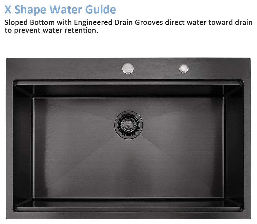 33" L X 22" W Premium Stainless Steel Kitchen Sink, Matte Black
