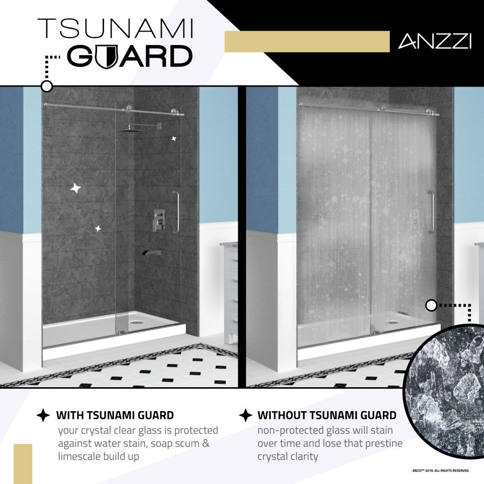 Madam Series 60 in. W x 76 in. H Frameless Sliding Shower Door in Matte Black