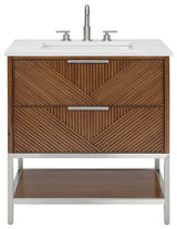 Diamond 30" Bath Vanity, Walnut/Brushed Nickel, 30", White Quartz Top