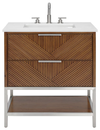 Diamond 30" Bath Vanity, Walnut/Brushed Nickel, 30", White Quartz Top