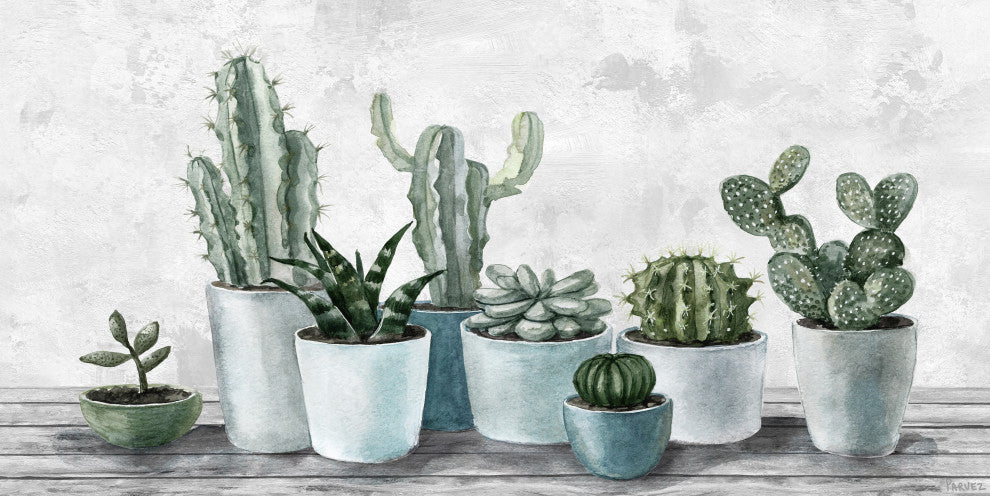 "Refreshing Green Succulents" Painting Print on Wrapped Canvas