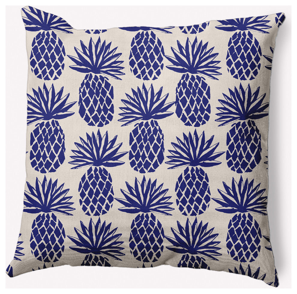 20" x 20" Pineapple Stripes Indoor/Outdoor Polyester Throw Pillow, Indigo Blue