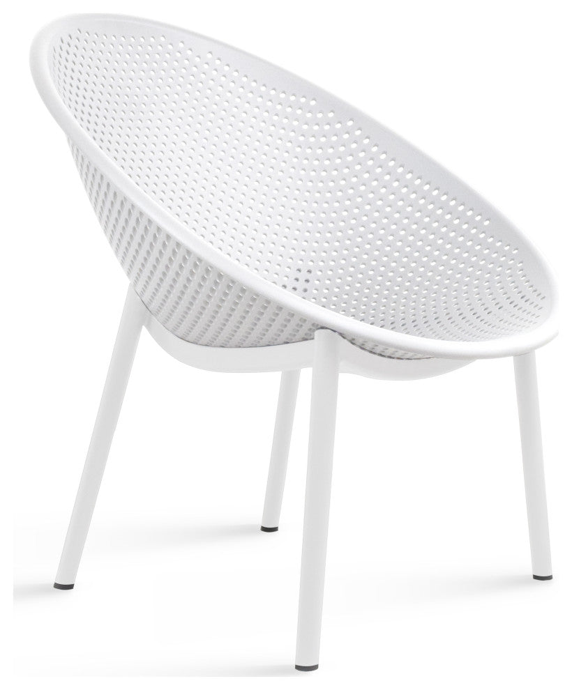 Modern Plastic Lounge Chair Perforated Egg Shaped Seat for Indoor/Outdoor, White