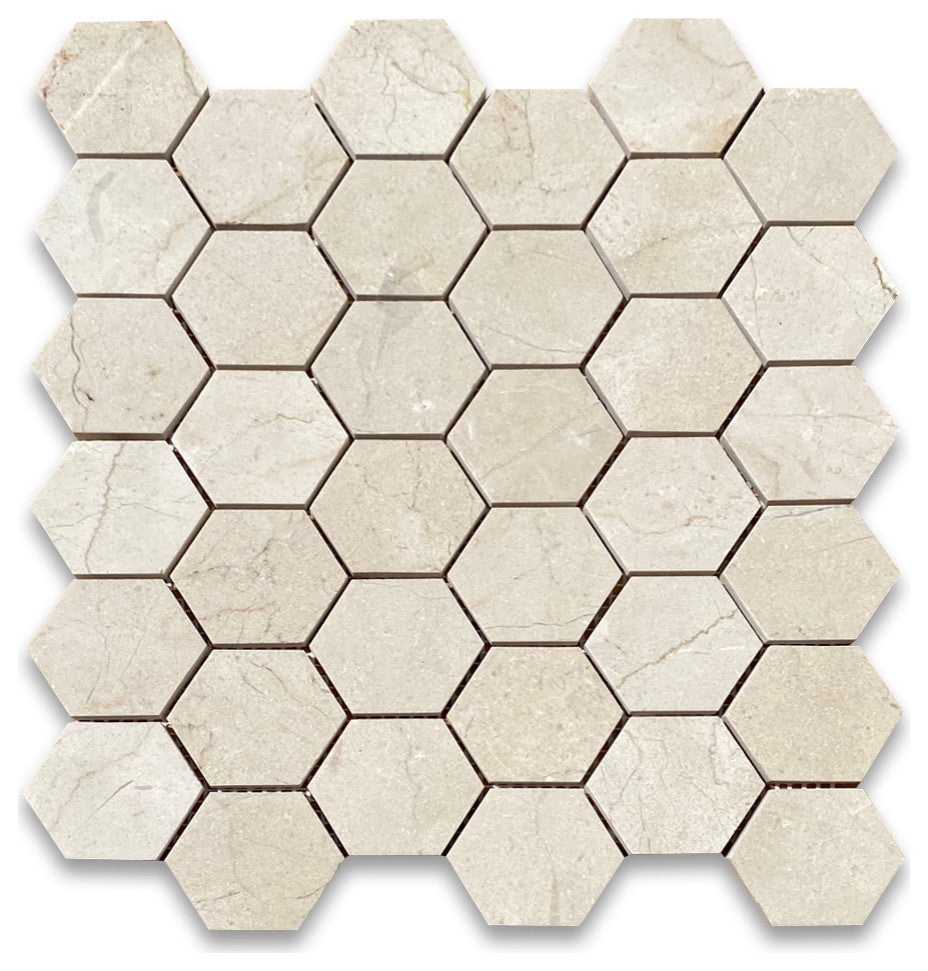 Crema Marfil Marble 2 inch Hexagon Mosaic Tile Polished, 1 sheet