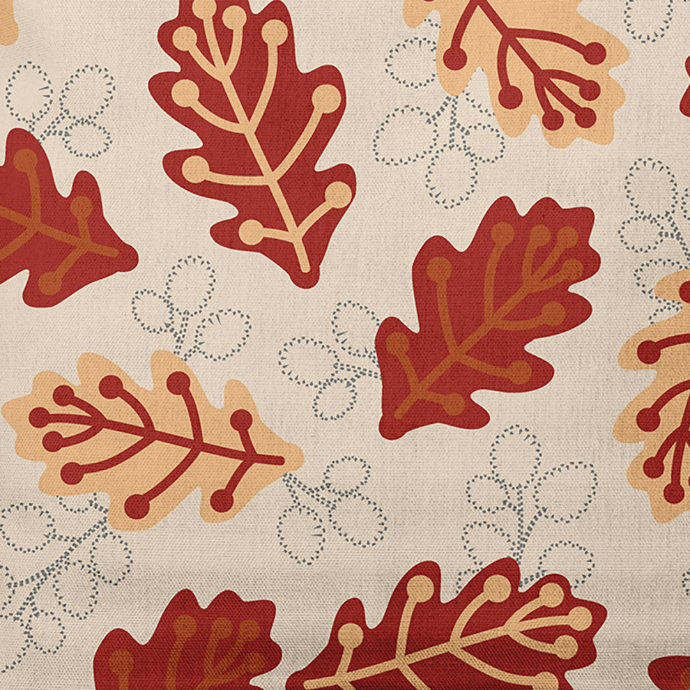 18" x 18" Retro Leaves Indoor/Outdoor Polyester Throw Pillow, Maple Red