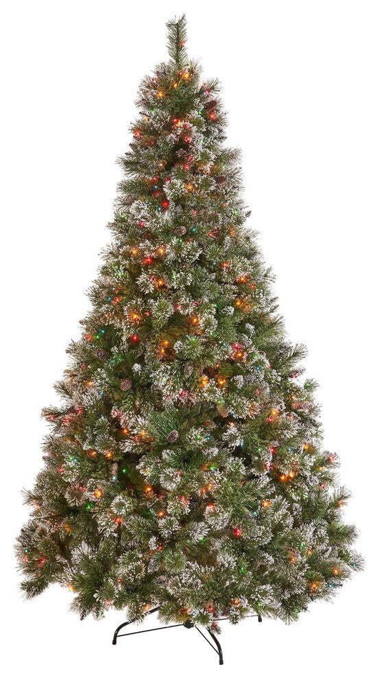7' Mixed Spruce Hinged Artificial Christmas Tree, Pre-Lit Multi-Colored
