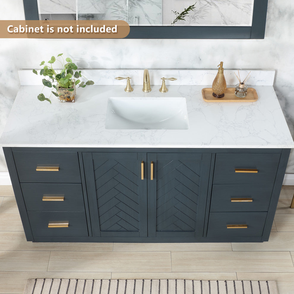 Engineered Stone Vanity Top in Grain White, 61", Single Sink