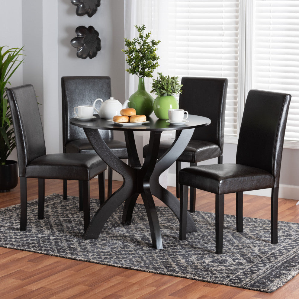 Bobbi Espresso Brown Faux Leather 5-Piece Dining Set