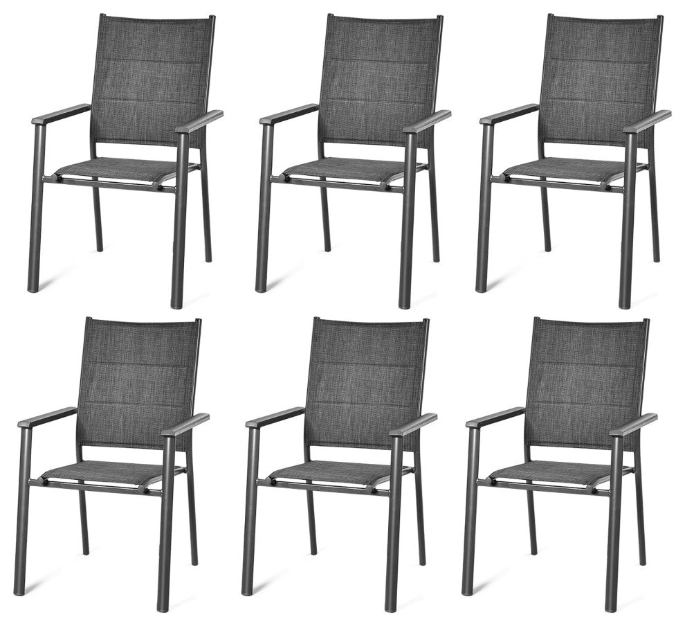 Costway Set of 6 Patio Dining Chair Stackable Padded Armrest No Assembly