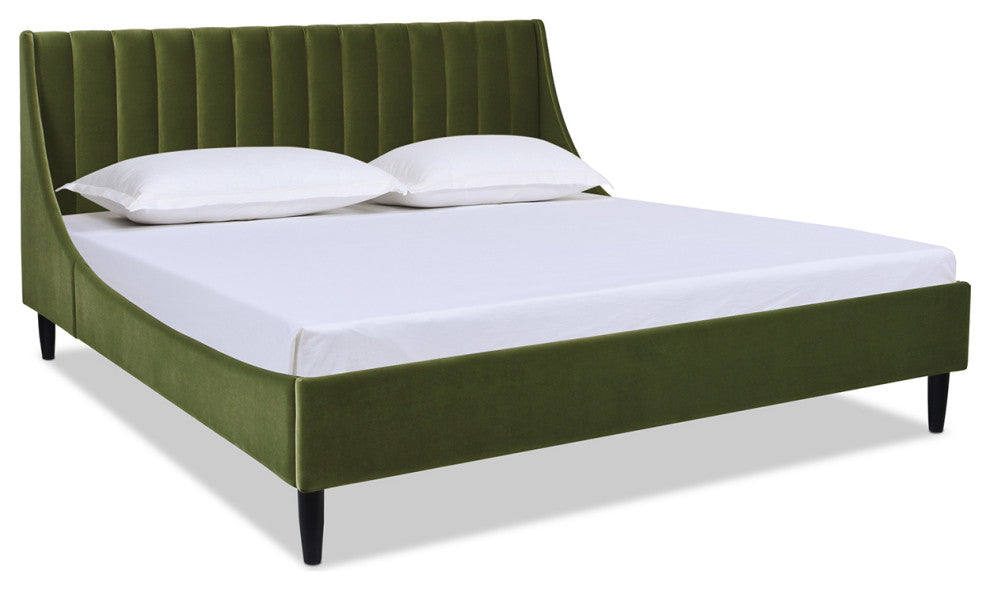 Aspen Modern Vertical Tufted Upholstered Platform Bed, Olive Green Performance Velvet, King