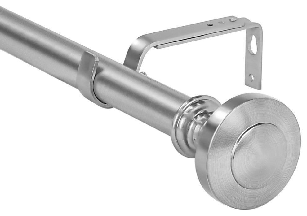 1" Semplice Drapery Curtain Rod, Brushed Steel, 84"-120"