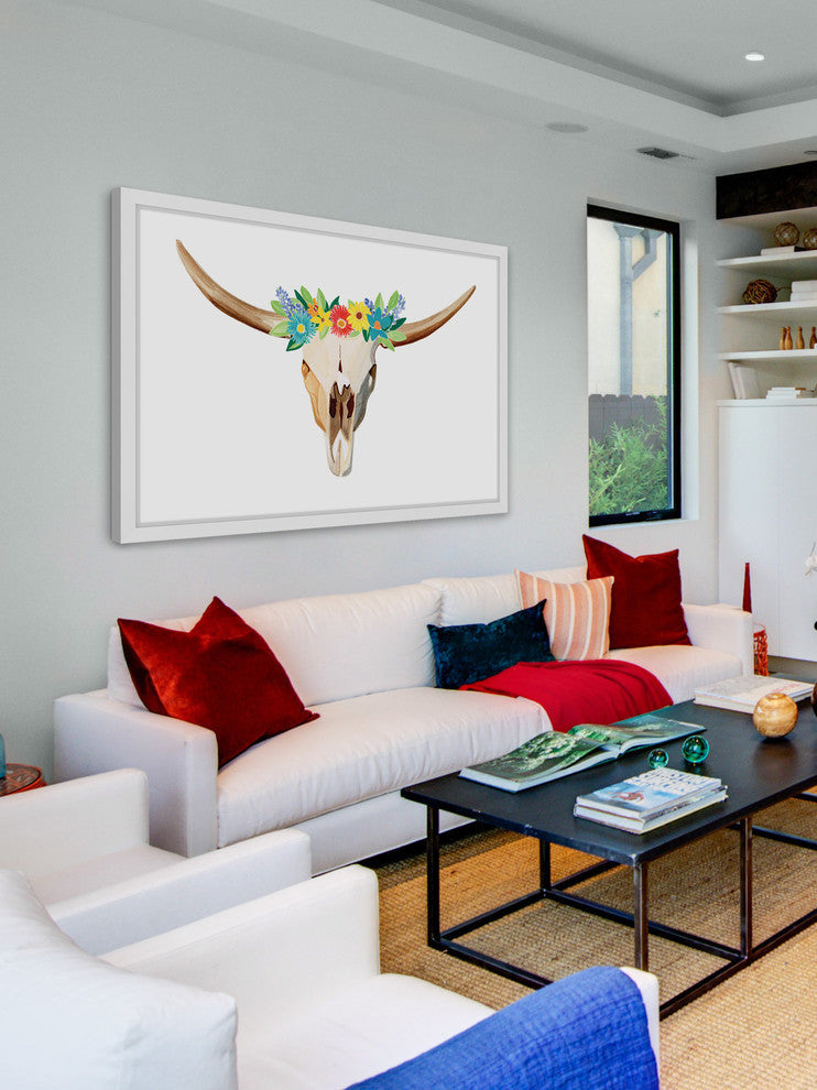 "Floral Longhorn" Framed Painting Print, 45x30