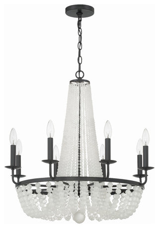 Bella 8-Light Matte Black Chandelier, Frosted Glass Beads