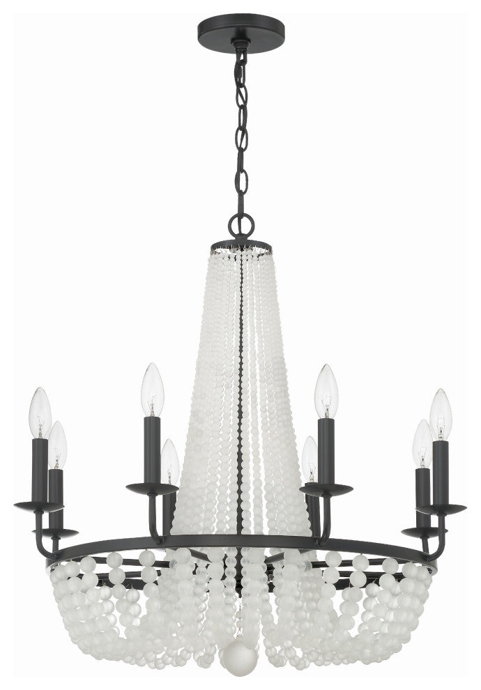 Bella 8-Light Matte Black Chandelier, Frosted Glass Beads