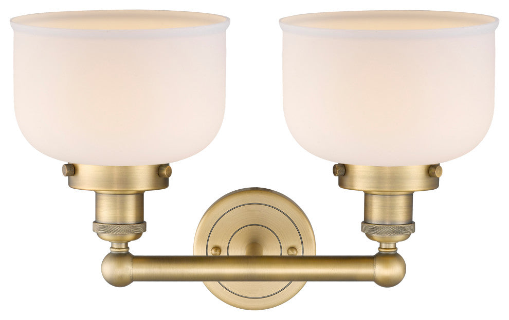 Edison Large Bell 2-Light 16" Vanity Light, Brushed Brass With Matte White Shade