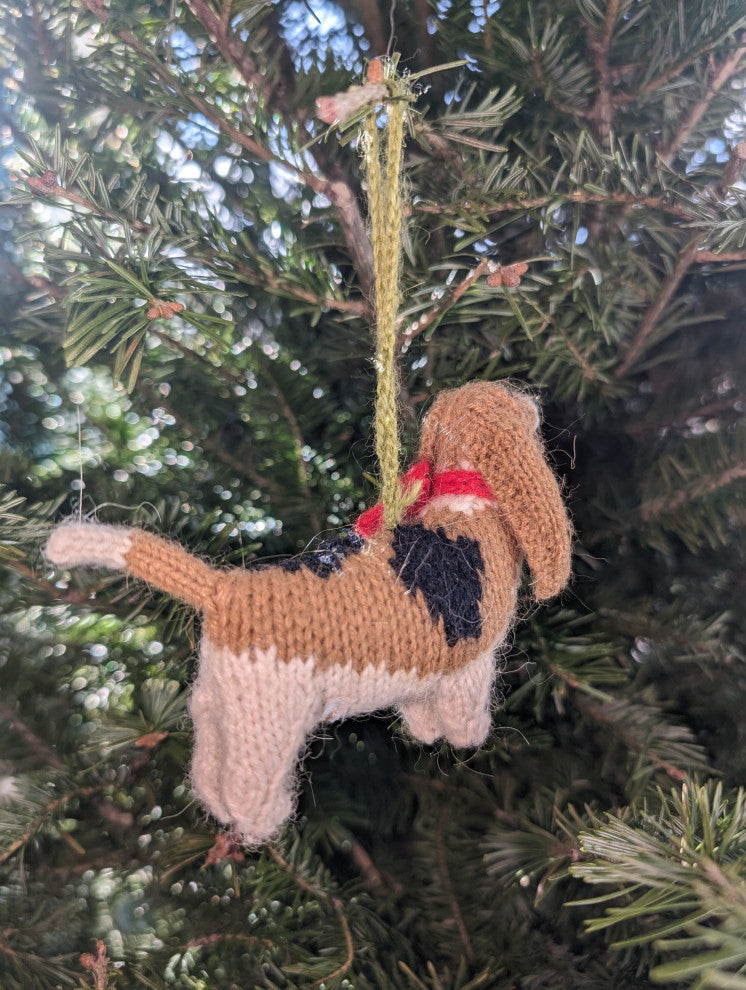 Hand-Knit Basset Hound Christmas Ornament