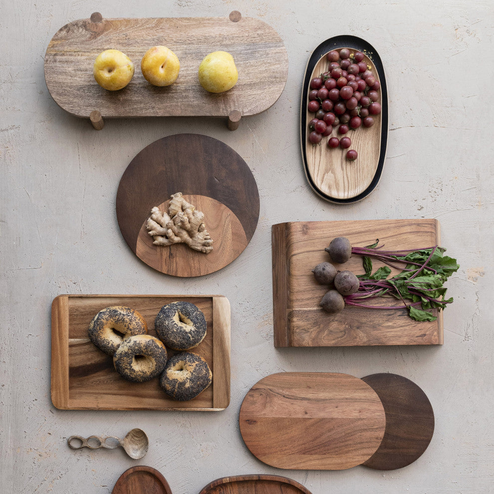Round Two-Tone Wood Cheese and Cutting Board, Natural and Walnut