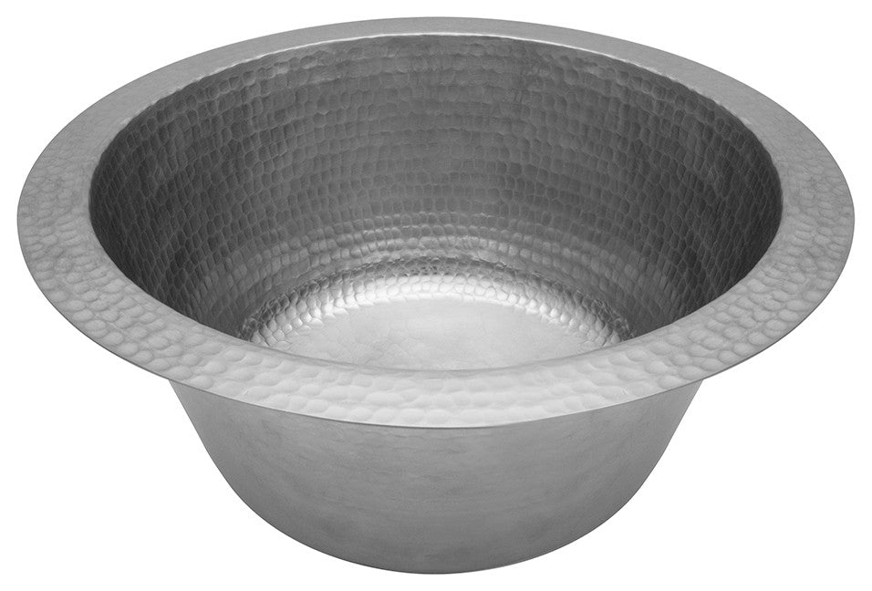 12" Round Hammered Copper Bar Sink With 2" Drain Size, Nickel