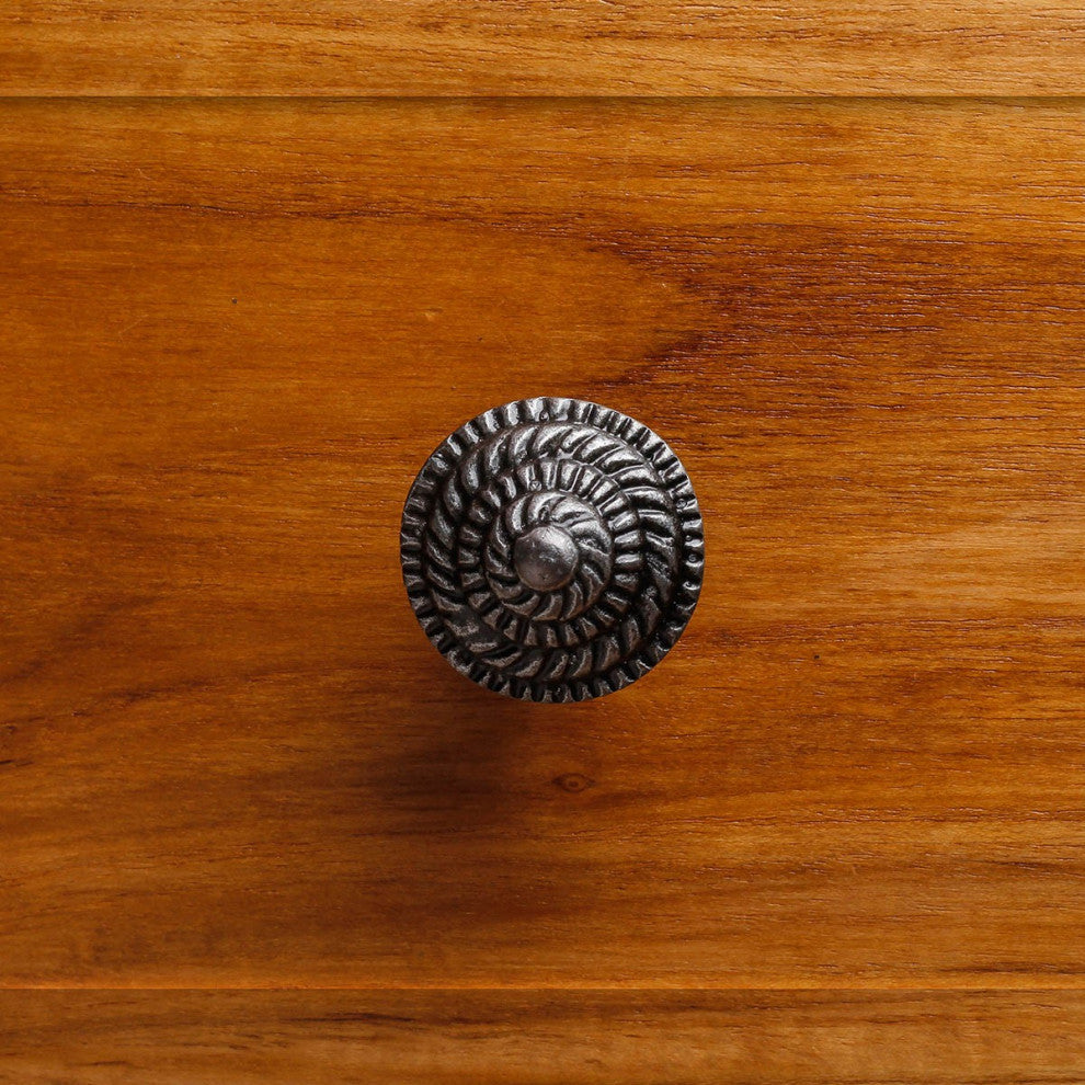 Round Iron Cabinet Knob Pewter Finish Fibonacci Design Cabinet Hardware