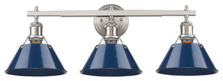 Golden Orwell 3 Light Bath Vanity, Pewter, Navy Blue Shade