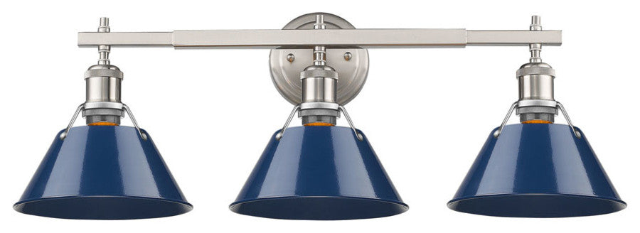 Golden Orwell 3 Light Bath Vanity, Pewter, Navy Blue Shade