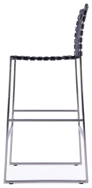 Urban Woven Genuine Leather Rectangular  28" Barstool, Black