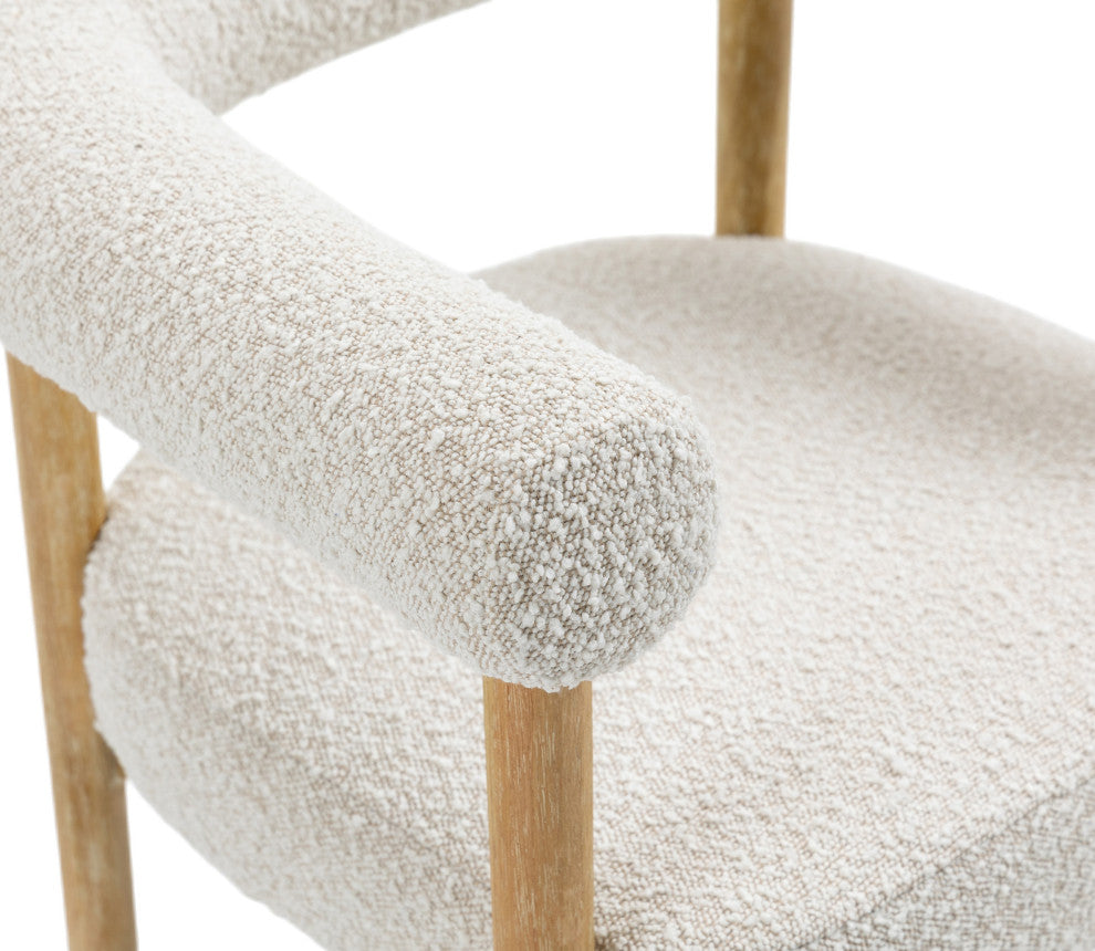 Hyatt Boucle Fabric Upholsetered Dining Chair, Cream, Natural Finish