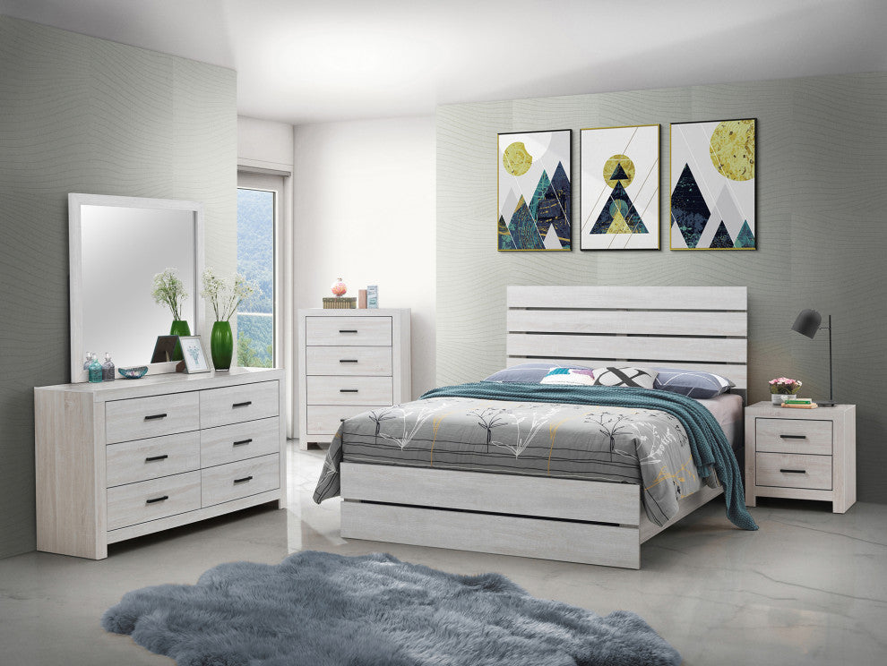 Eastern King Bed With Slat Headboard Design, Coastal White