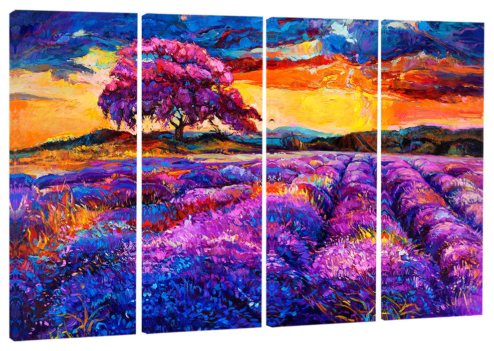 "Colorful Lavender Fields" Photography Canvas Print, 4 Panels, 48"x28"
