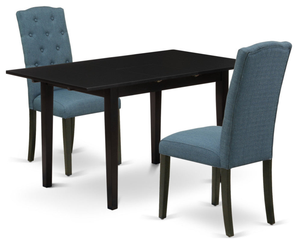 3Pc Dining Set, 2 Parson Chairs, Butterfly Leaf Dinette Table, Black