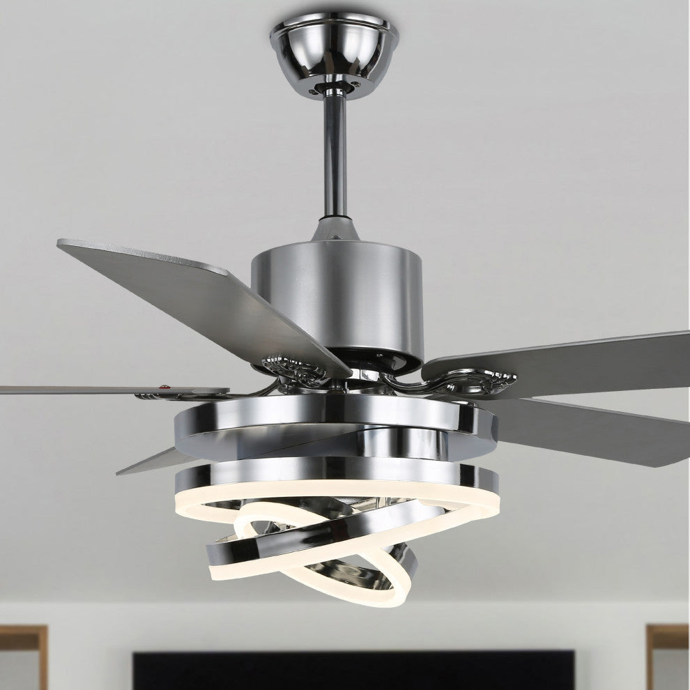 52" Ceiling Fan with Adjustable LED Light Kit, 3 Color Tone 6 Fan Speed, Chrome