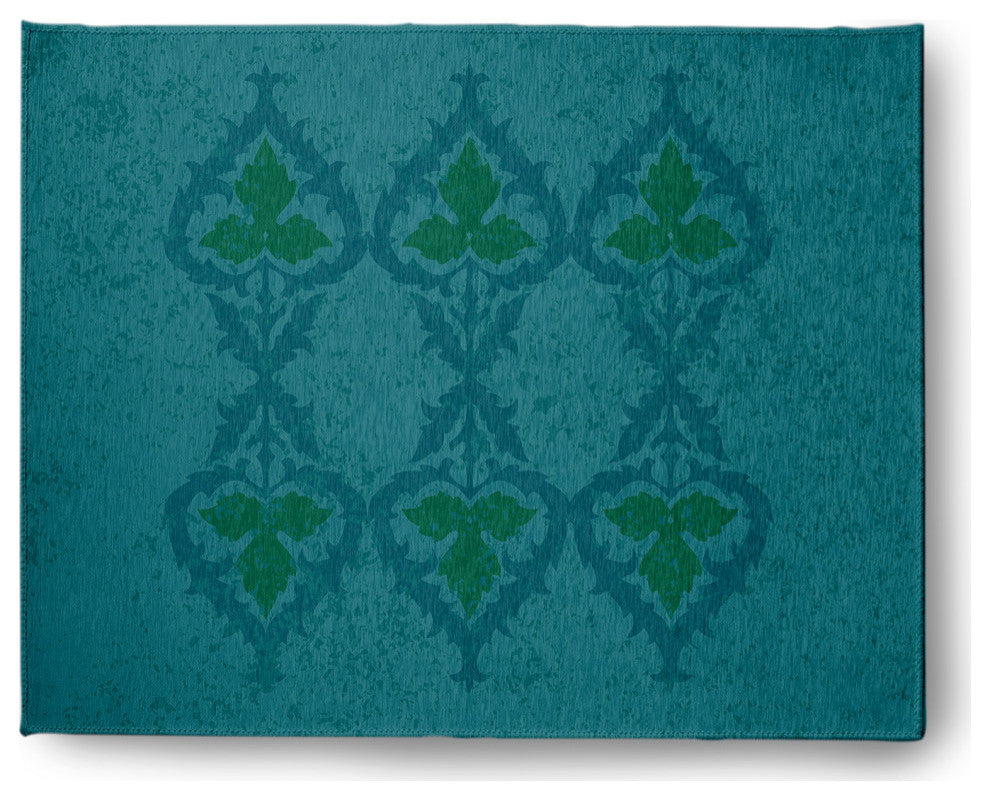 Fancy Leaves Soft Chenille Area Rug, Teal, 8'x10'