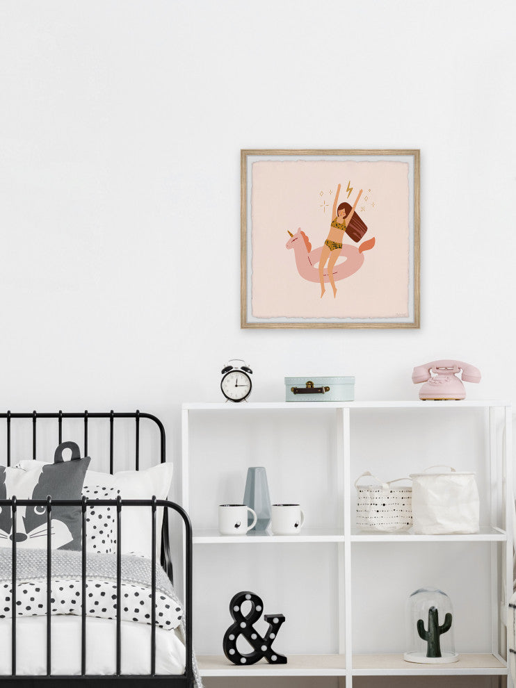 "Unicorn Floater" Framed Painting Print, 12x12
