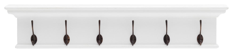 Traditional Classic White Wood Six Hook Hanging Coat Rack
