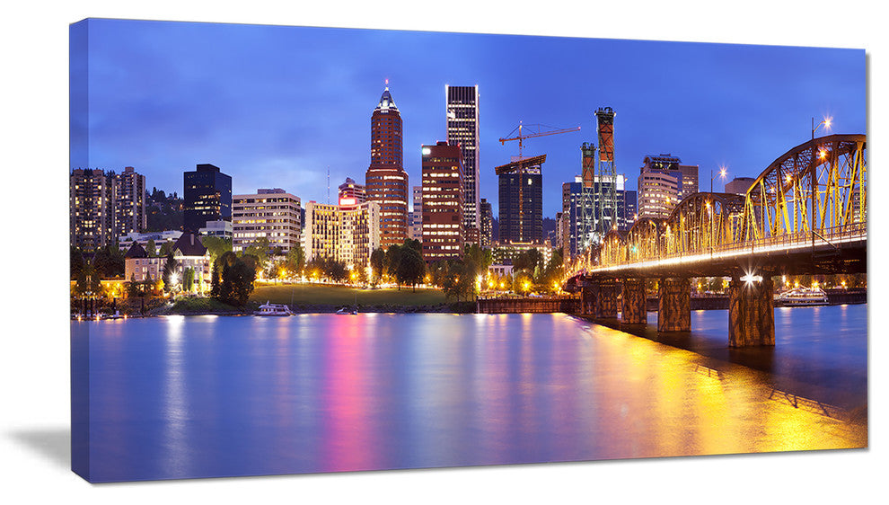Skyline across the Willamette River, Cityscape Canvas Art Print, 40x20