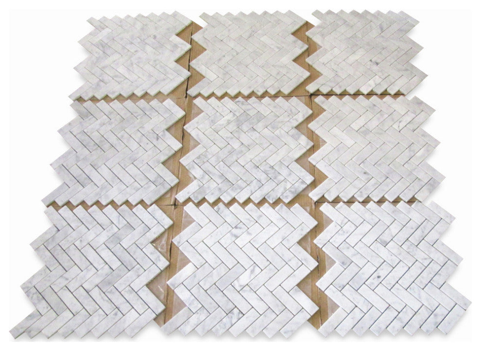 Herringbone Carrara Marble Tile Carrera Venato Mosaic Tile Polished, 1 sheet